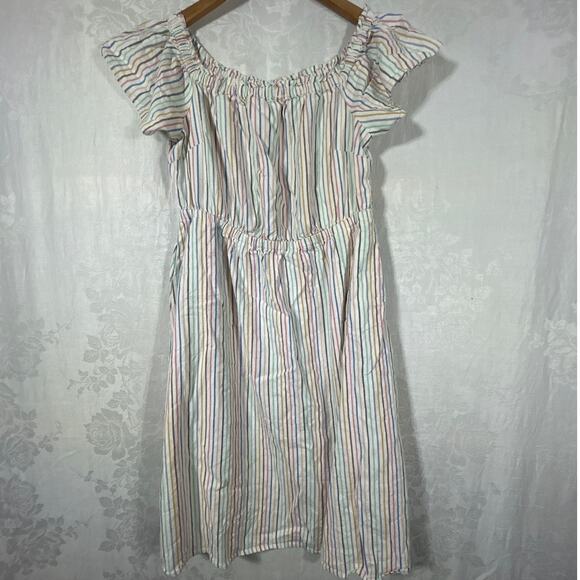 Lane Bryant Dress 14 16 Linen Blend Striped Flutter Sleeve Knee Length - Picture 1 of 10